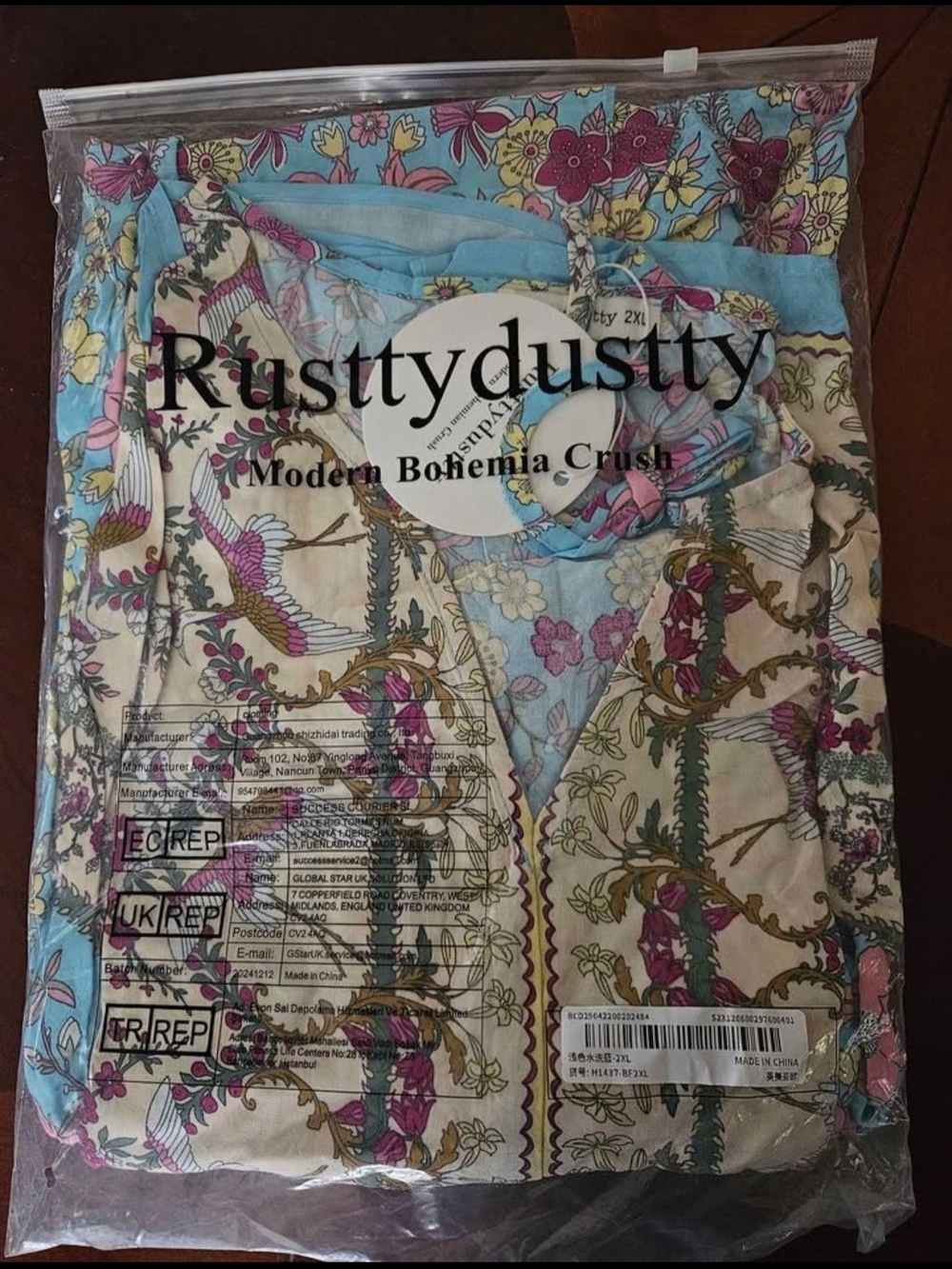 Bohemian Floral Flutter Sleeve Dress in Blue - Rusttydustty 2XL